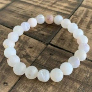 8mm White Druzy Quartz Chakra Stretch Bracelet